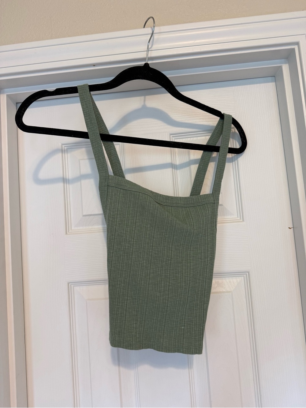 American Eagle Outfitters Olive Ribbed Square-Neck Tank